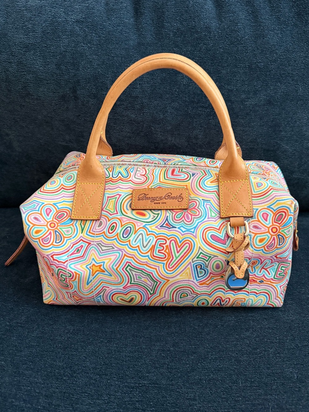 Dooney & Bourke Vintage Graffiti Doodle Coated Canvas Barrel Bag Satchel